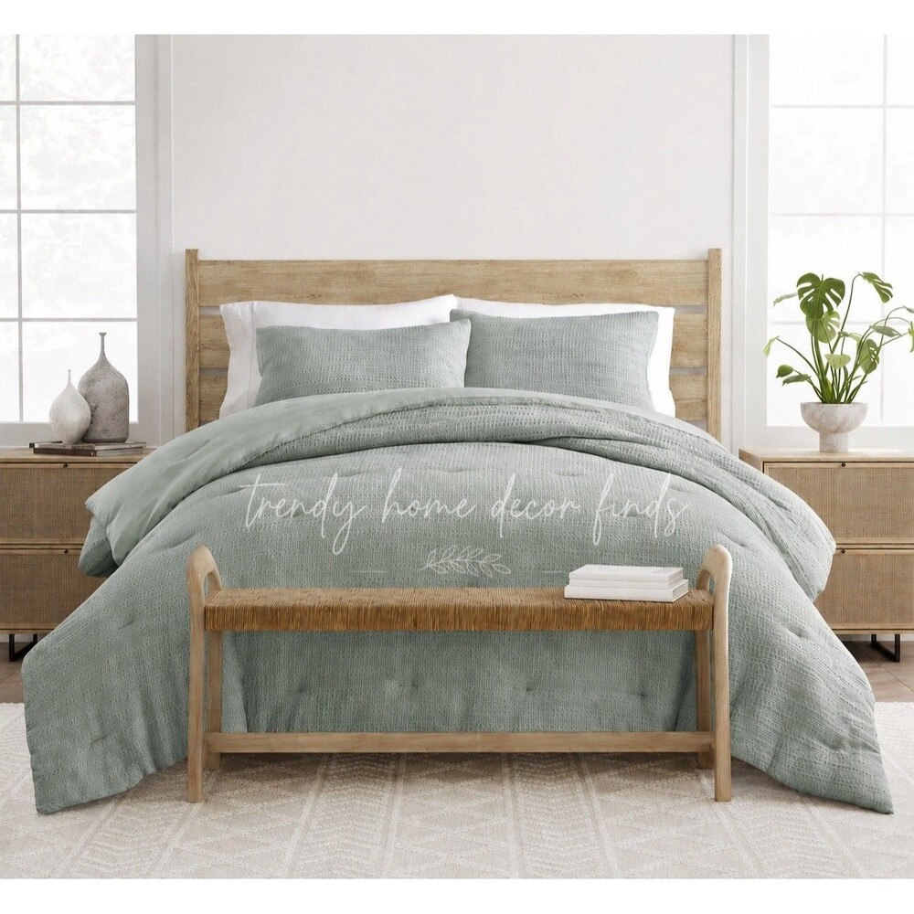 ienjoy Home Waffle Textured 3-Piece Queen Comforter Set Teal Mist NEW